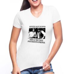 Bud Spencer rissa t-shirt scollo a v personalizzata donna digitalshirt bianca