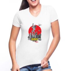 Robot Attak Brooklyn t-shirt scollo a v personalizzata donna digitalshirt bianca