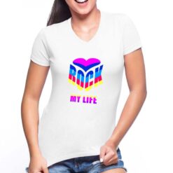 Rock My Life t-shirt scollo a v personalizzata donna digitalshirt bianca