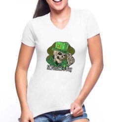 Scheletro San Patrizio t-shirt scollo a v personalizzata donna digitalshirt bianca