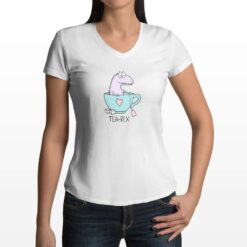 Tea Rex t-shirt scollo a v personalizzata donna digitalshirt bianca