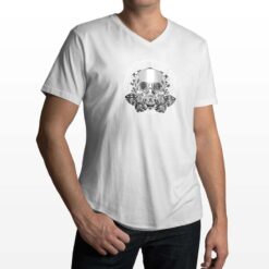 Teschio BN t-shirt scollo a v personalizzata uomo digitalshirt bianca