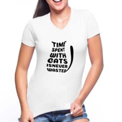 Time Cats t-shirt scollo a v personalizzata donna digitalshirt bianca