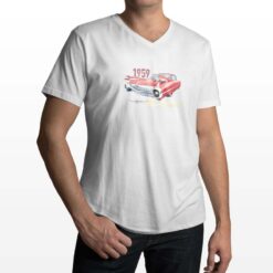 1959 Cadillac t-shirt scollo a v personalizzata uomo digitalshirt bianca