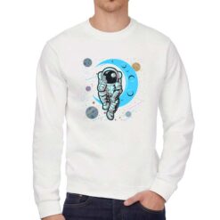 Astronauta Annoiato felpa senza cappuccio personalizzata uomo digitalshirt bianca