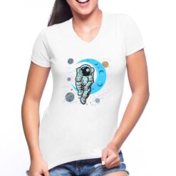 Astronauta Annoiato t-shirt scollo a v personalizzata donna digitalshirt bianca