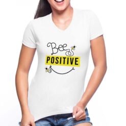 Bee Positive t-shirt scollo a v personalizzata donna digitalshirt bianca