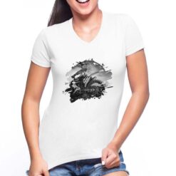 Bike Race Poster  t-shirt scollo a v personalizzata donna digitalshirt bianca