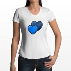 Cuori Azzurri t-shirt scollo a v personalizzata donna digitalshirt bianca