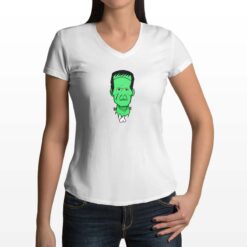 Frankenstein t-shirt scollo a v personalizzata donna digitalshirt bianca
