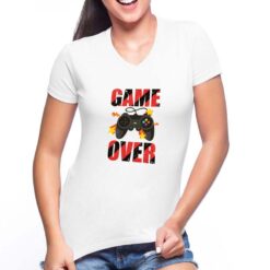 Game Over rosso nero t-shirt scollo a v personalizzata donna digitalshirt bianca