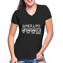 Gamer Life t-shirt scollo a v personalizzata donna digitalshirt nera