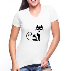 Gatto a Righe t-shirt scollo a v personalizzata donna digitalshirt bianca