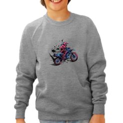 Girl Motocross felpa senza cappuccio personalizzata bambino digitalshirt grigia