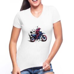 Girl Motocross t-shirt scollo a v personalizzata donna digitalshirt bianca