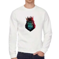 Gorilla Corona felpa senza cappuccio personalizzata uomo digitalshirt bianca