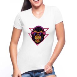 Gorilla Tekno t-shirt scollo a v personalizzata donna digitalshirt bianca