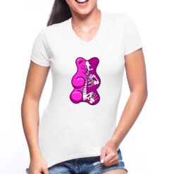 Gumbear Scheletro t-shirt scollo a v personalizzata donna digitalshirt bianca