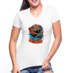 Halloween Mostro t-shirt scollo a v personalizzata donna digitalshirt bianca