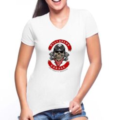Hellroads Garage t-shirt scollo a v personalizzata donna digitalshirt bianca