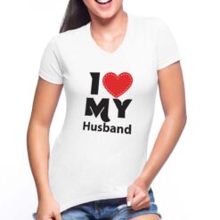 Husband t-shirt scollo a v personalizzata donna digitalshirt bianca