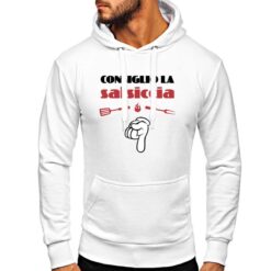 La Salsiccia felpa con cappuccio personalizzata uomo digitalshirt bianca