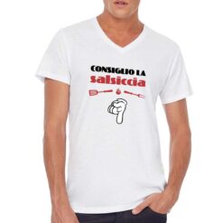 La Salsiccia t-shirt scollo a v personalizzata uomo digitalshirt bianca