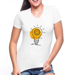 Lampadina Ingranaggio  t-shirt scollo a v personalizzata donna digitalshirt bianca