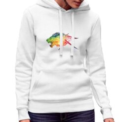 Leone Arcobaleno felpa con cappuccio personalizzata donna digitalshirt bianca.jpg