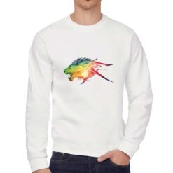 Leone Arcobaleno felpa senza cappuccio personalizzata uomo digitalshirt bianca