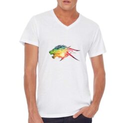 Leone Arcobaleno t-shirt scollo a v personalizzata uomo digitalshirt bianca