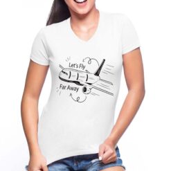 Let's fly away t-shirt scollo a v personalizzata donna digitalshirt bianca