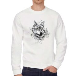 Lupo Bianco Nero felpa senza cappuccio personalizzata uomo digitalshirt bianca