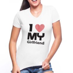 My Girlfriend t-shirt scollo a v personalizzata donna digitalshirt bianca