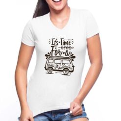 New Adventure t-shirt scollo a v personalizzata donna digitalshirt bianca