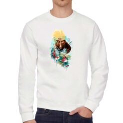 Orso Dipinto felpa senza cappuccio personalizzata uomo digitalshirt bianca