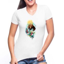 Orso Dipinto t-shirt scollo a v personalizzata donna digitalshirt bianca