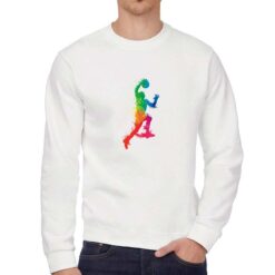 Pallacanestro Arcobaleno felpa senza cappuccio personalizzata uomo digitalshirt bianca