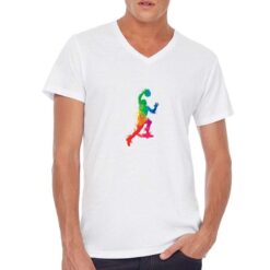 Pallacanestro Arcobaleno t-shirt scollo a v personalizzata uomo digitalshirt bianca