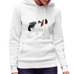 Pistola con Rosa felpa con cappuccio personalizzata donna digitalshirt bianca.jpg