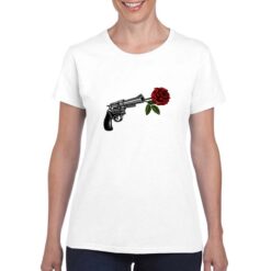 Pistola con Rosa t-shirt personalizzata donna digitalshirt bianco