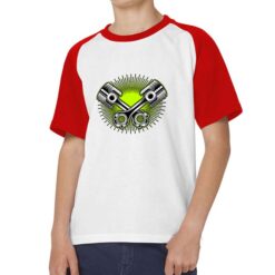 Pistoni Verde Acido t-shirt bicolor personalizzata bambino digitalshirt rossa