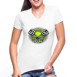 Pistoni Verde Acido t-shirt scollo a v personalizzata donna digitalshirt bianca