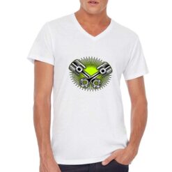 Pistoni Verde Acido t-shirt scollo a v personalizzata uomo digitalshirt bianca