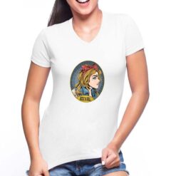 Rock and Roll Lady t-shirt scollo a v personalizzata donna digitalshirt bianca
