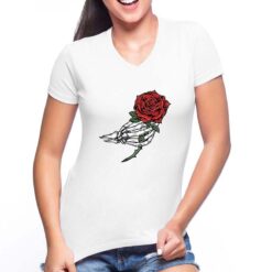 Rosa Scheletro t-shirt scollo a v personalizzata donna digitalshirt bianca