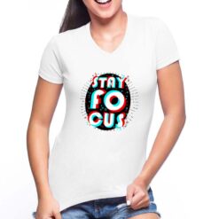Stay Focus t-shirt scollo a v personalizzata donna digitalshirt bianca