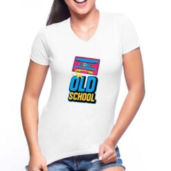 Tape old School t-shirt scollo a v personalizzata donna digitalshirt bianca