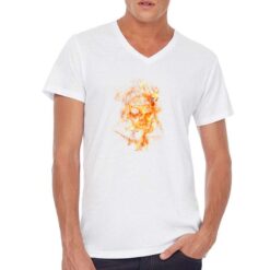 Teschio in Fiamme t-shirt scollo a v personalizzata uomo digitalshirt bianca