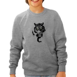 Tiger Bianco Nero felpa senza cappuccio personalizzata bambino digitalshirt grigia